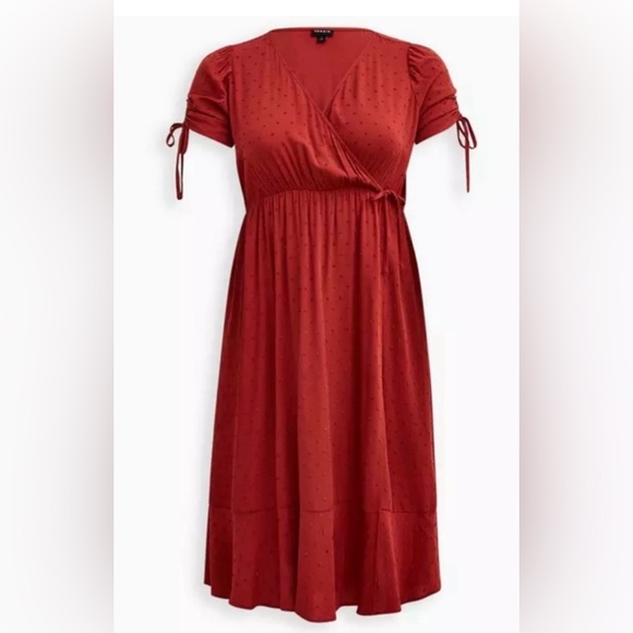 Torrid Midi Swiss Surplice Dress Size 4X Spice Color New - Picture 5 of 15